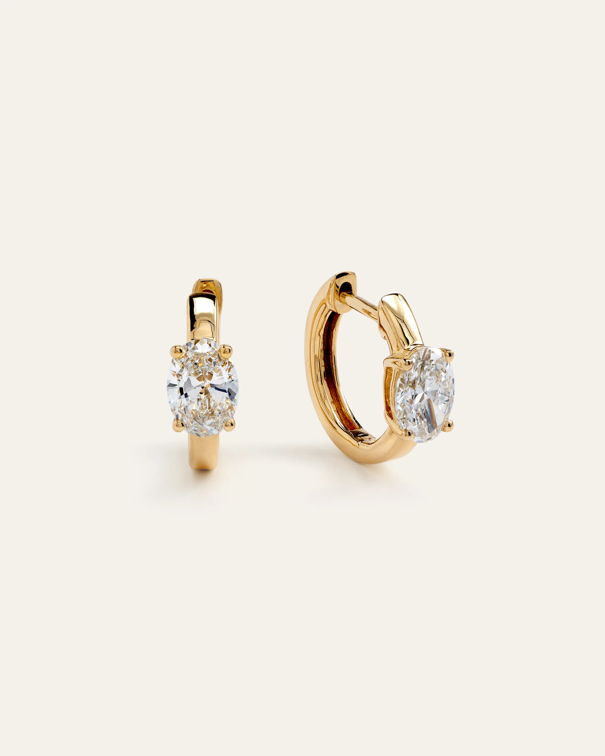 14K Gold Lab Grown Diamond Oval Solitaire Huggies - 1ctw - One Size / Yellow Gold Main image