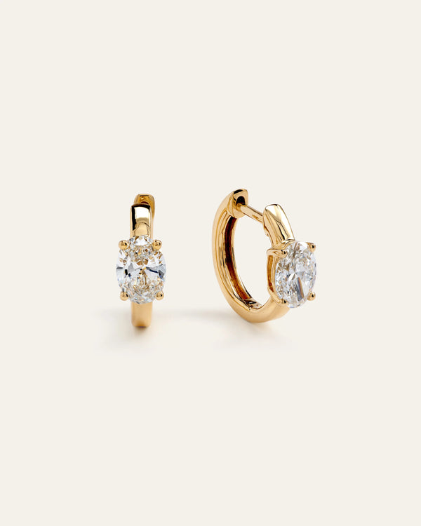 14K Gold Lab Grown Diamond Oval Solitaire Huggies - 1ctw - One Size / Yellow Gold