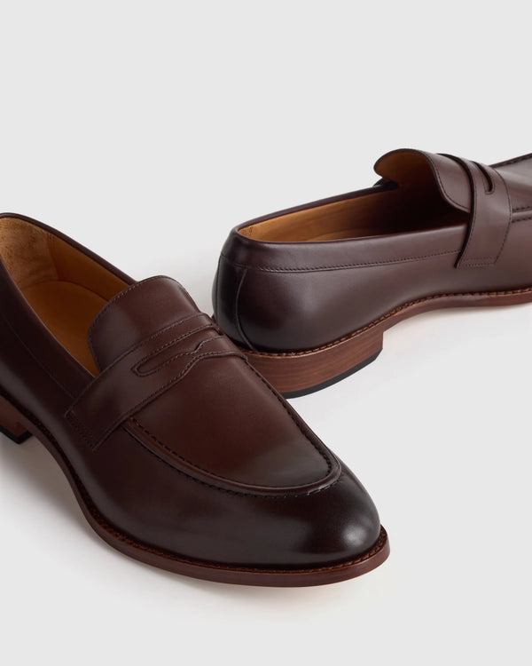 Calfskin Leather Penny Loafer - 7 / Brunette