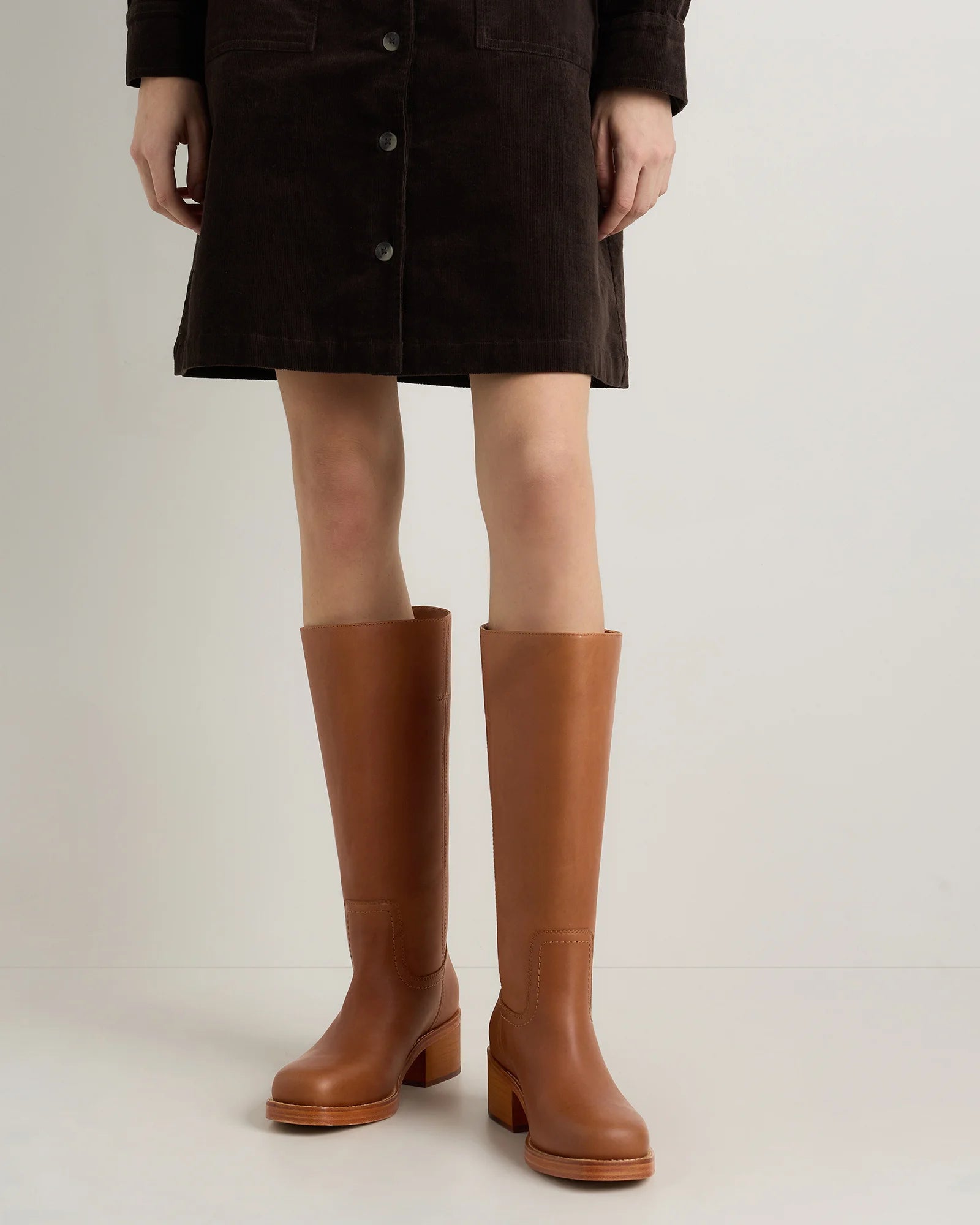 Italian Leather Block Heel Boot - 5 / Chestnut Secondary image
