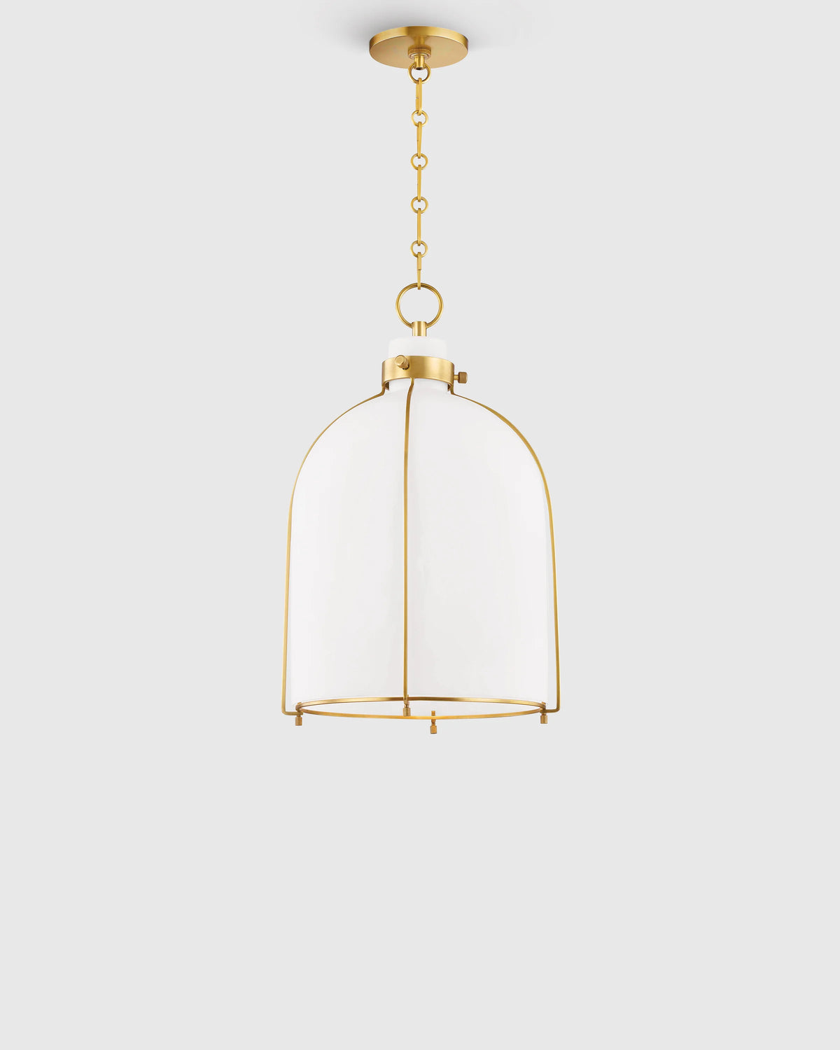 Iron and Opal Glass Bell Pendant Light - One Size / Brass Main image
