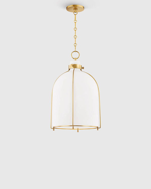 Iron and Opal Glass Bell Pendant Light - One Size / Brass