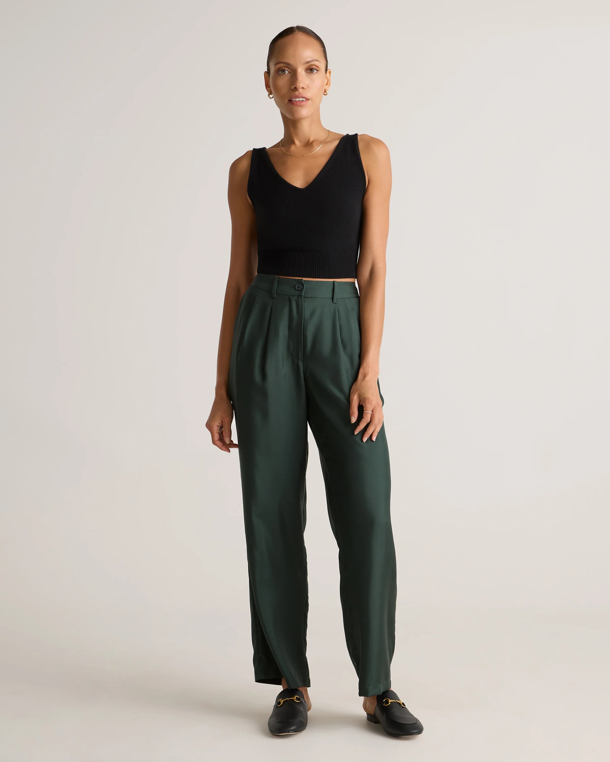 100% Silk Twill Trouser - 0 / Forest Green Secondary image