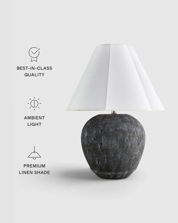 Rustic Cement Table Lamp with Fluted Shade - One Size / Black