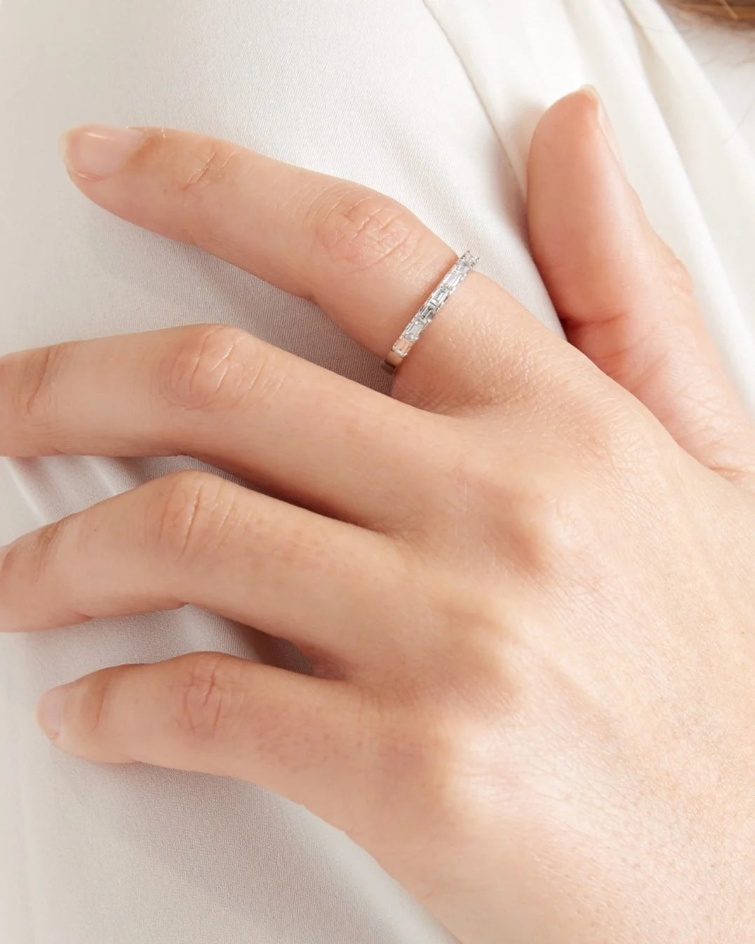 14K Gold Baguette Diamond Band - 4 / White Gold Secondary image