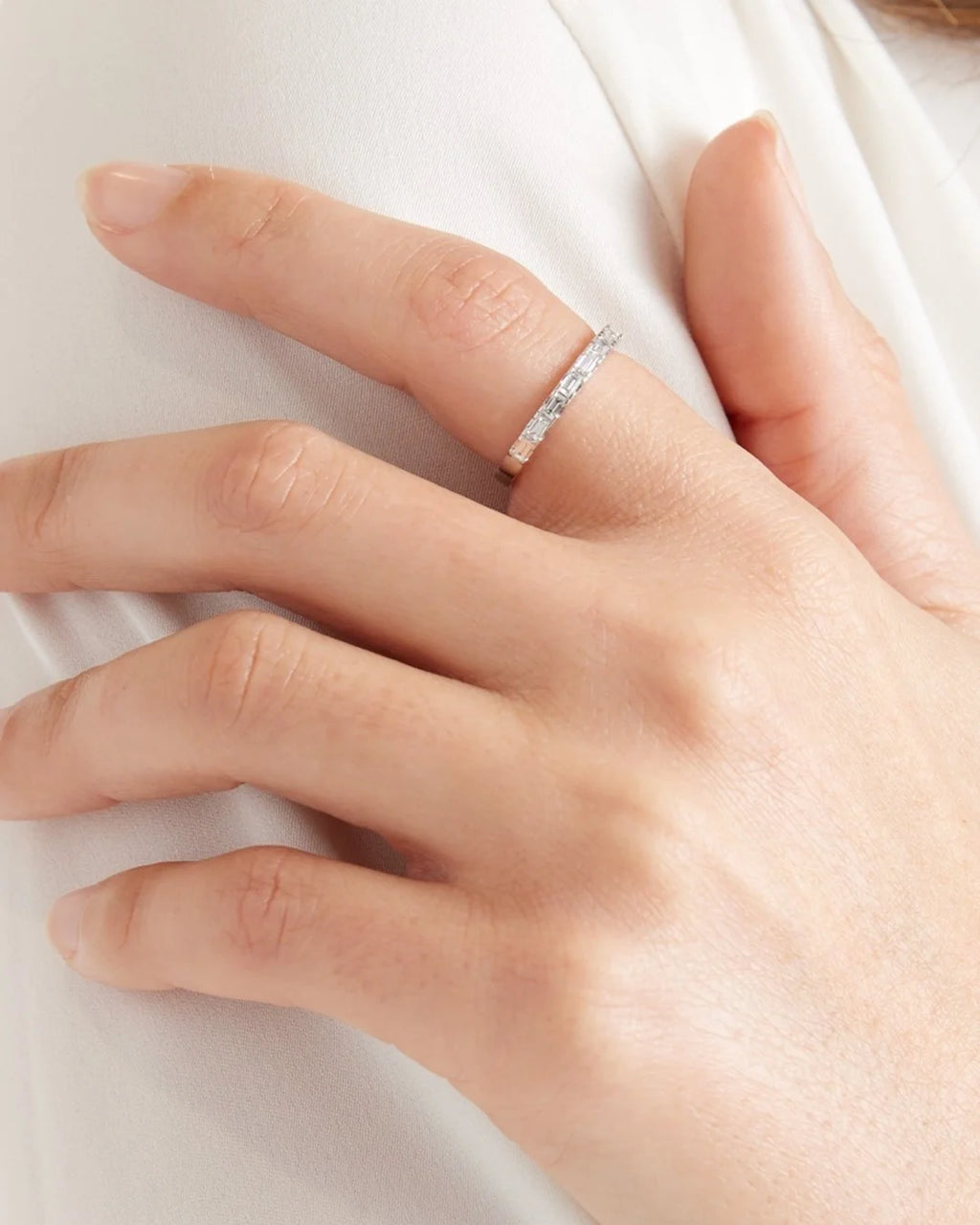 14K Gold Baguette Diamond Band - 4 / White Gold