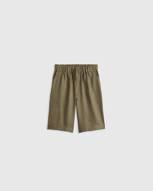 100% European Linen Pull-On Shorts - 6 / Blue Pinstripe