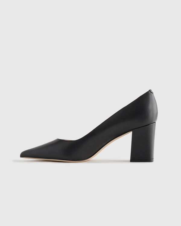 Italian Leather 65mm Block Heel Pump - 5 / Coffee Bean