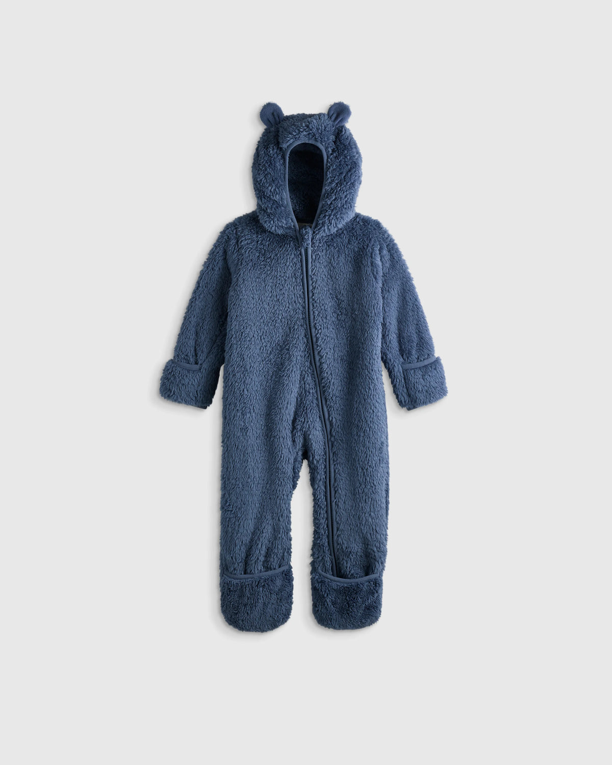 Recycled Sherpa Fleece Baby Bear Bunting - 9-12M / Vintage Blue Main image