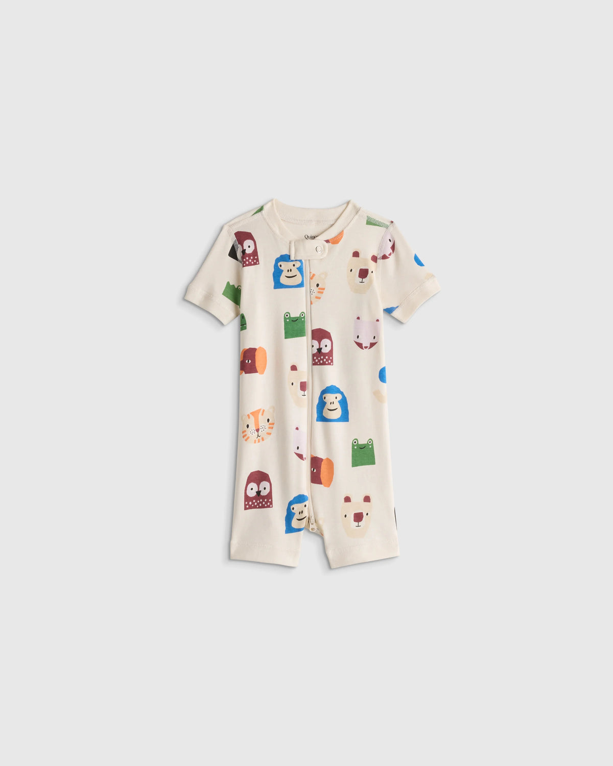 100% Organic Cotton Shortie Onesie Pajama - 0-3M / Animal Faces Main image