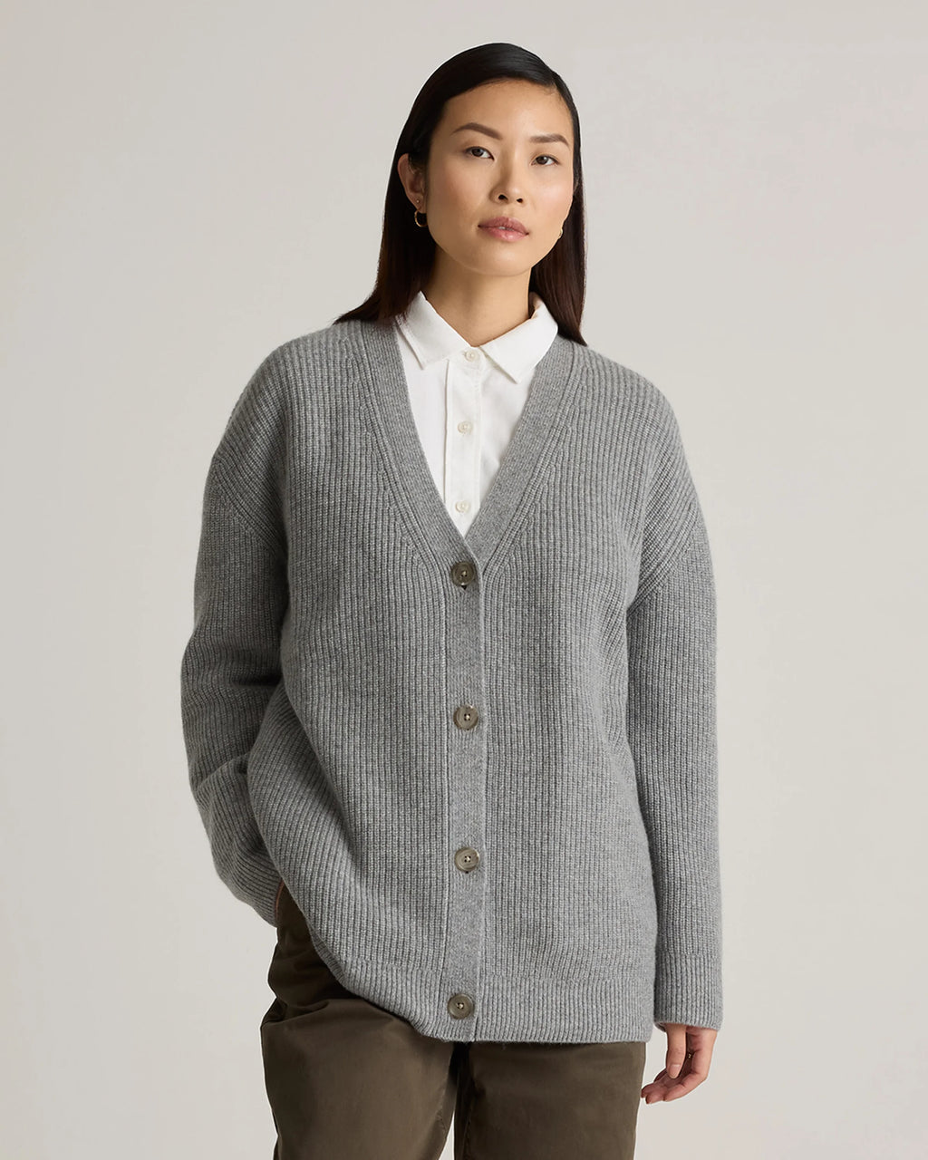 Mongolian Cashmere Oversized Boyfriend Cardigan Sweater - XS / Brown