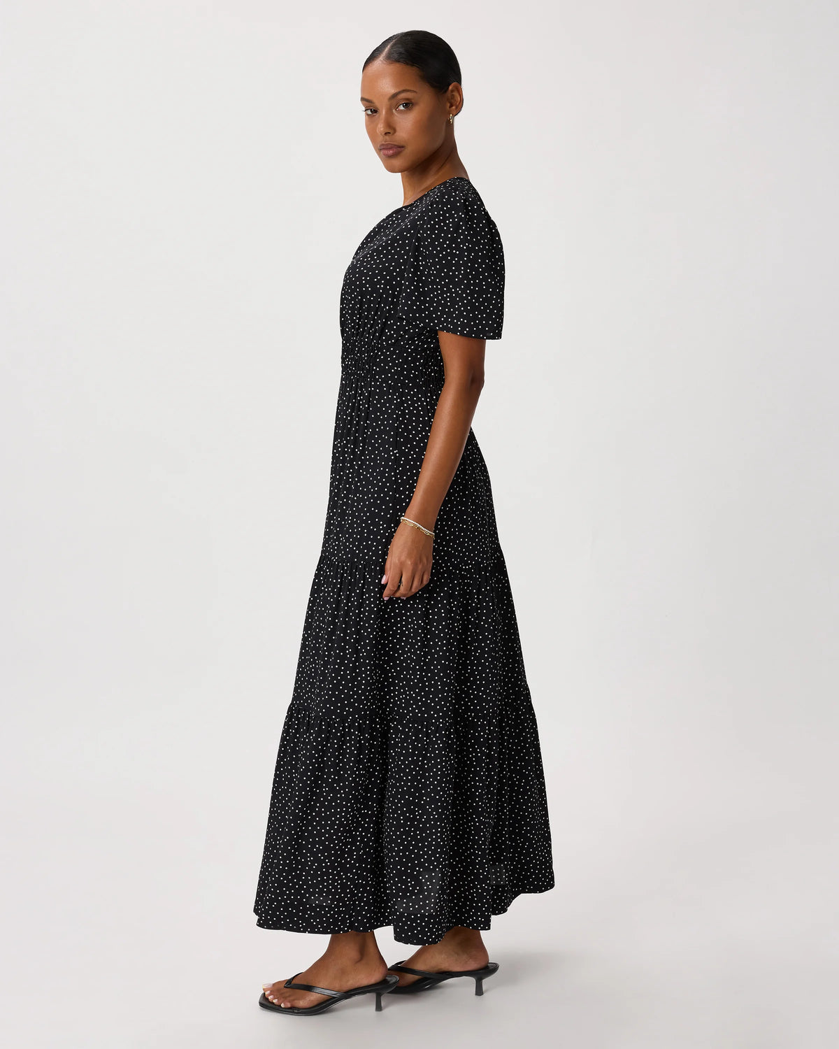 Washable Stretch Silk Tiered Maxi Dress - XS / Navy
