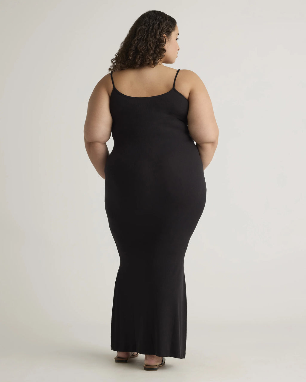 Tencel Rib Knit Maxi Slip Dress - 1X / Black
