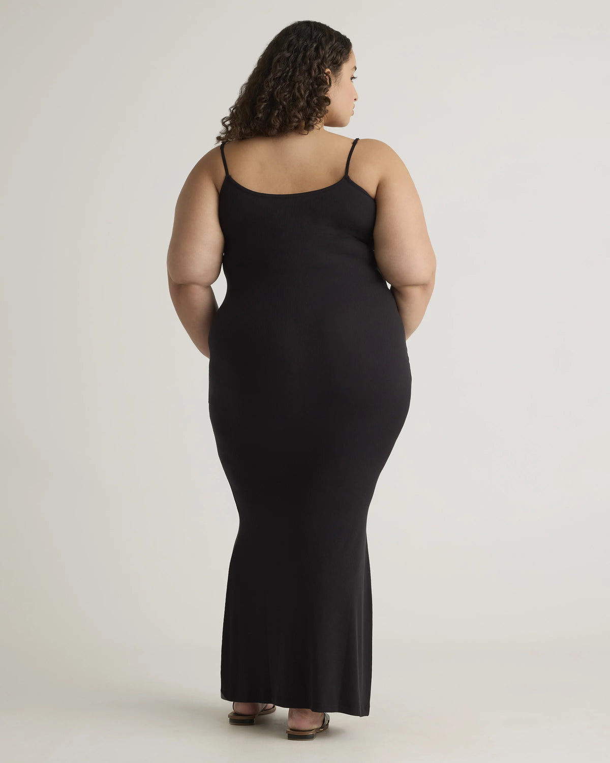 Tencel Rib Knit Maxi Slip Dress - 1X / Black