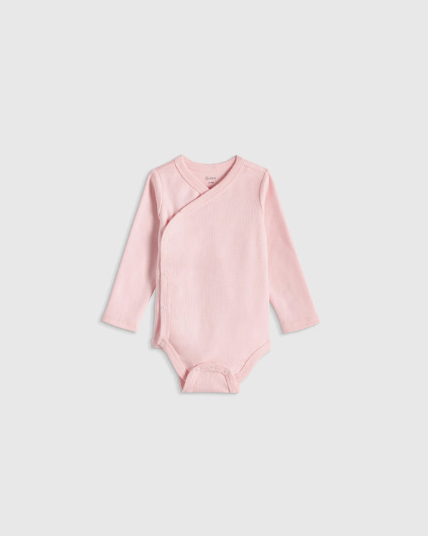 100% Organic Cotton Long Sleeve Kimono Bodysuit - 0-3M / Safari