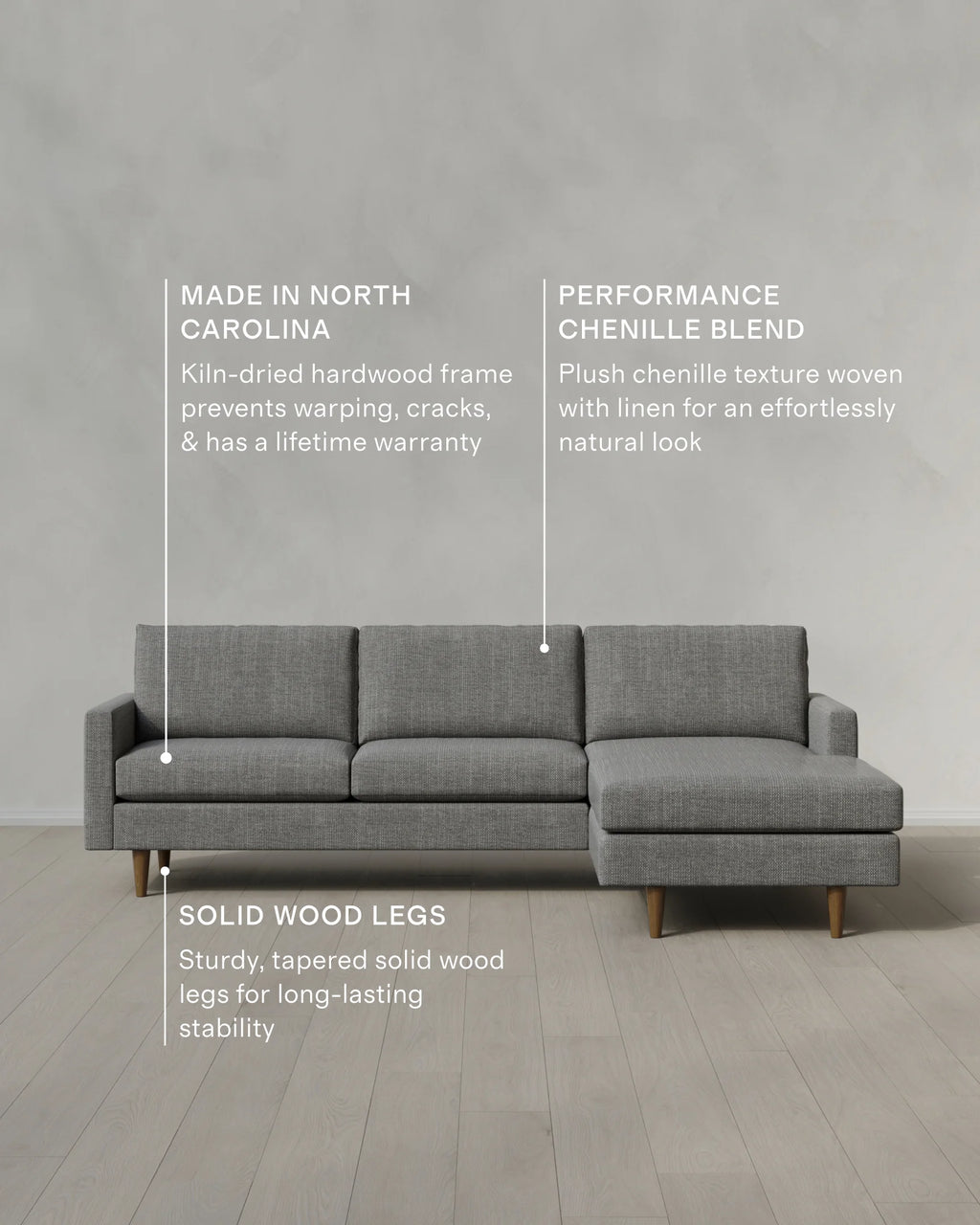 Atlas Midcentury Chaise Sectional in Performance Chenille Linen Blend - 106" Right Arm / Sorrell