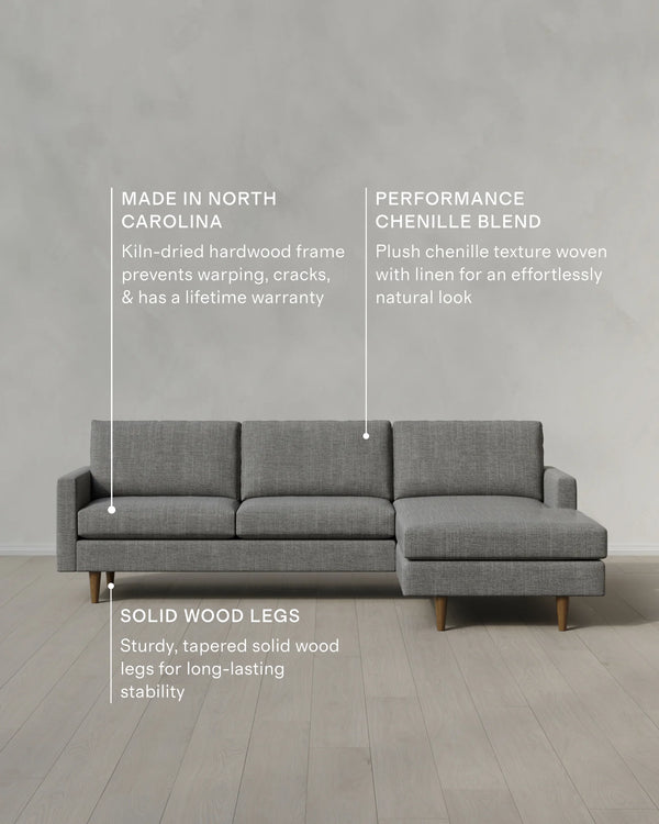 Atlas Midcentury Chaise Sectional in Performance Chenille Linen Blend - 106" Right Arm / Sorrell