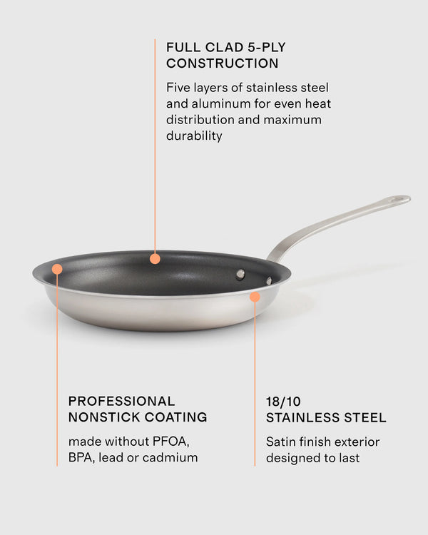 5-Ply Stainless Steel Nonstick Cookware: 2-Piece Frying Pan Set: 8" & 10" - 8" & 10" / No Color