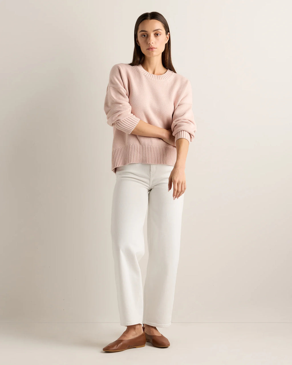 100% Organic Cotton Boyfriend Crew Sweater - XS / Speckled Beige
