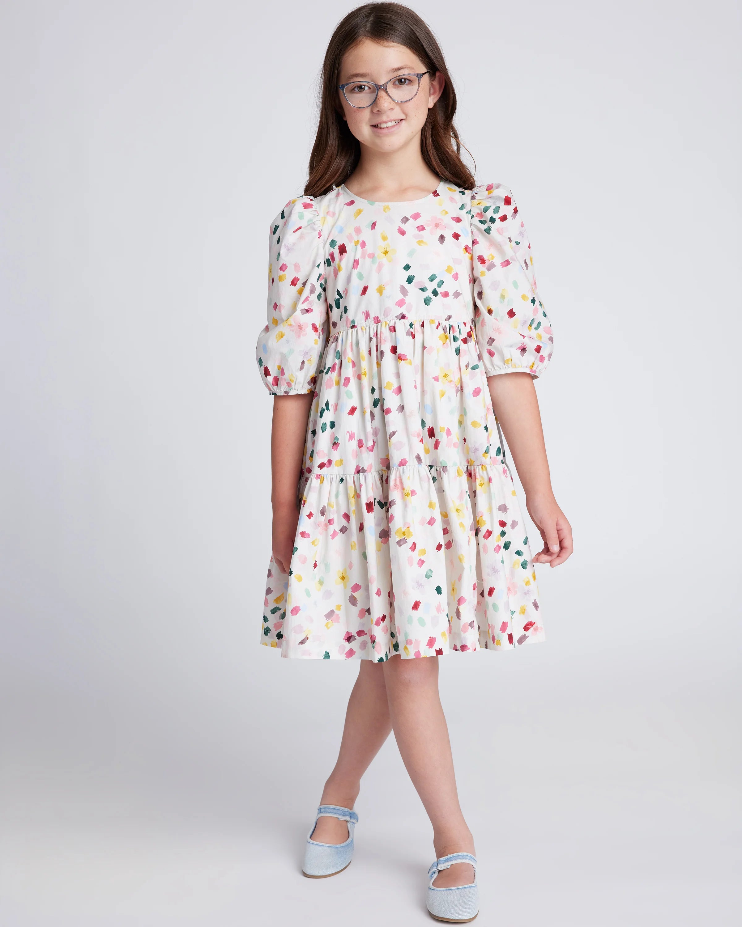 100% Cotton Poplin Puff Sleeve Dress - 12 / Confetti Dot Secondary image