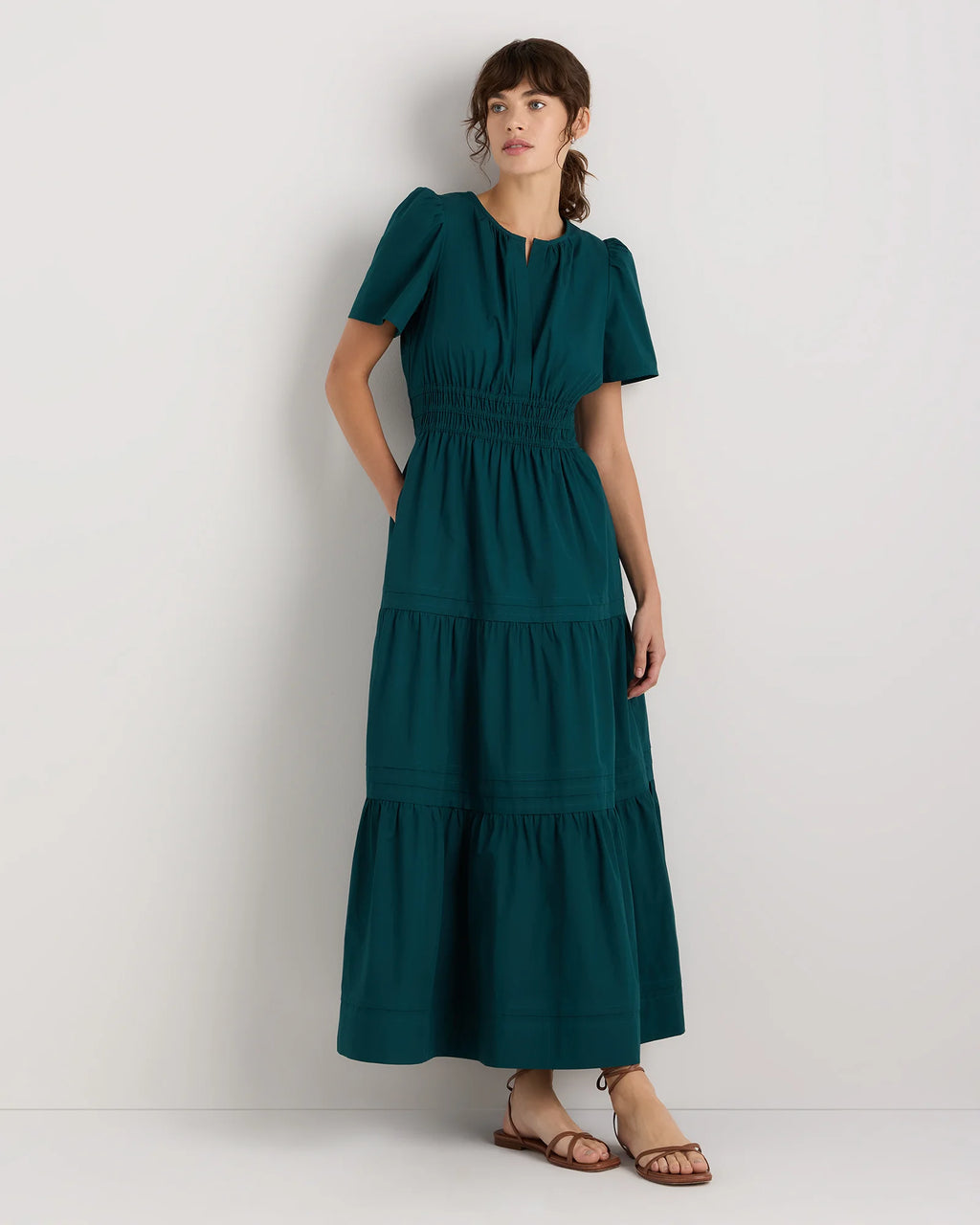 100% Organic Cotton Poplin Tiered Maxi Dress - XS / Riviera Blue Heirloom Floral
