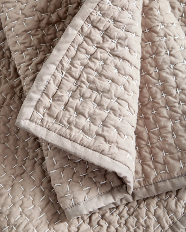 Organic Cotton Hand Stitched Quilt Set - Twin / Stone