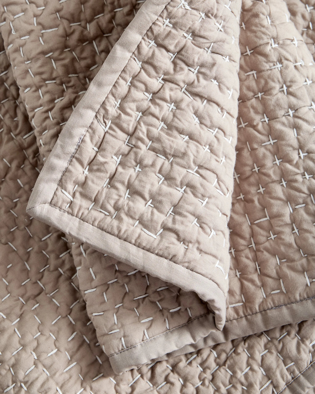 Organic Cotton Hand Stitched Quilt - Twin / Stone