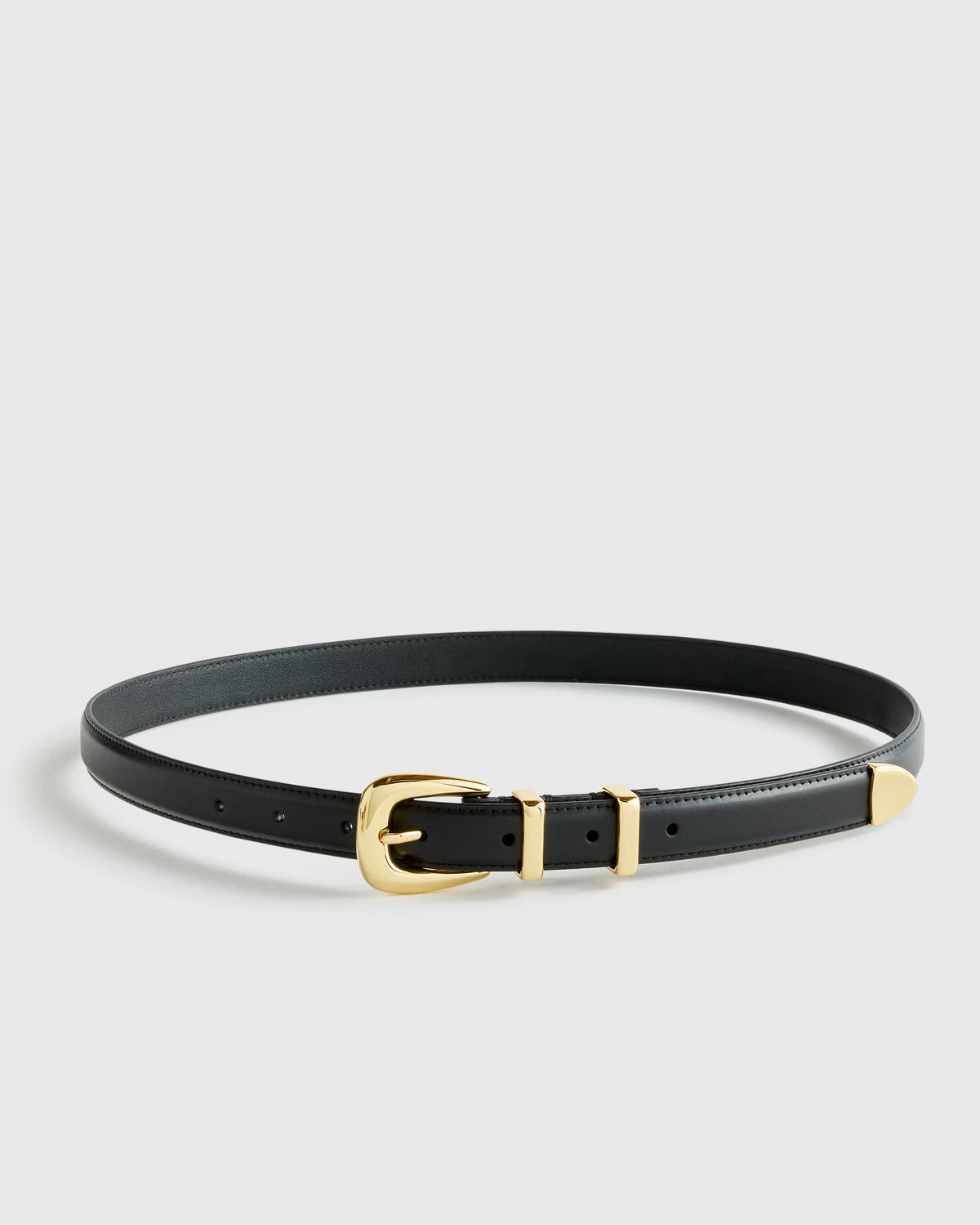 Lola European Leather Western Skinny Belt - XS / Black/Gold Main image