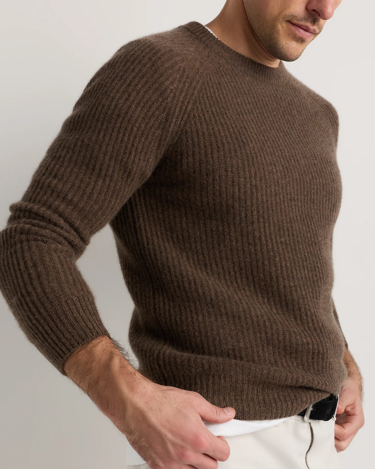 Mongolian Cashmere Fisherman Crewneck Sweater - S / Navy Marl