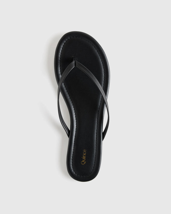 Italian Leather Flip Flops - 5 / Black