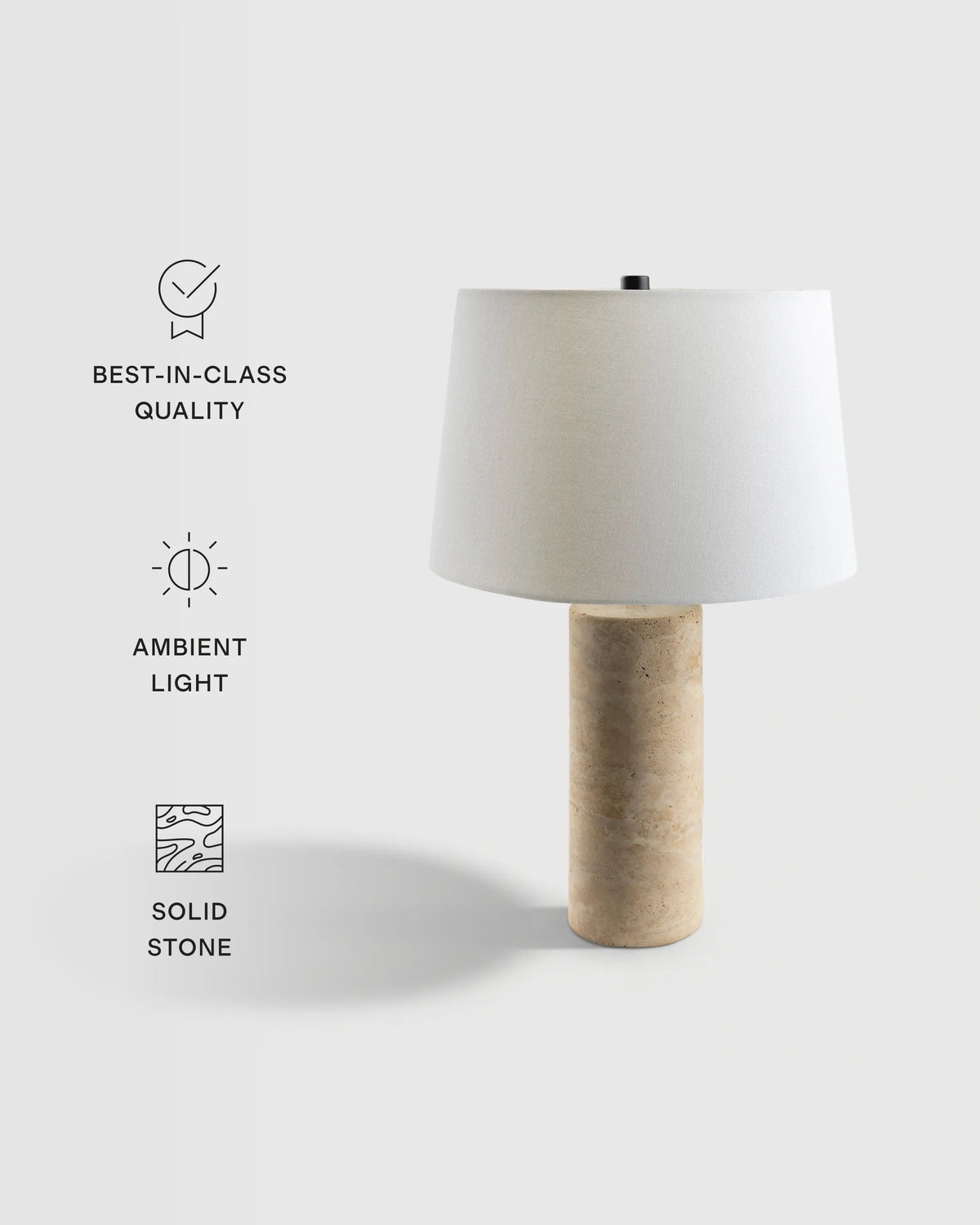 Travertine Table Lamp with Drum Shade - Column / Beige