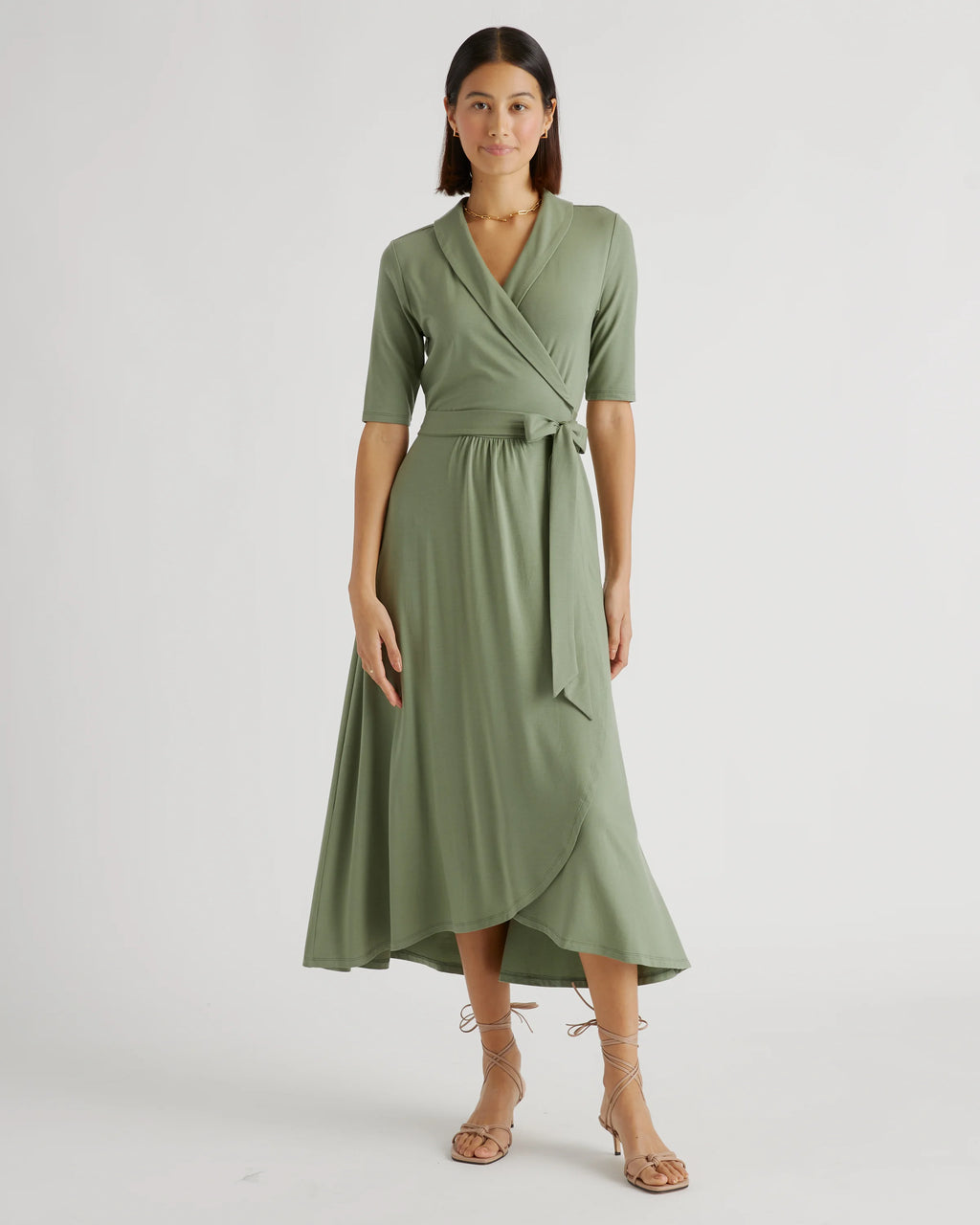 Tencel Jersey Midi Wrap Dress - XS / Brown