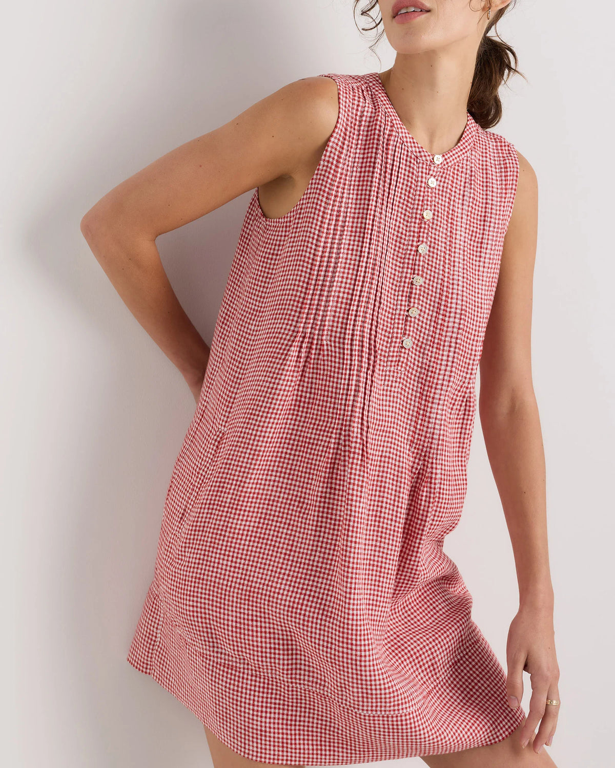 100% European Linen Sleeveless Swing Dress - XS / Classic Mini Gingham