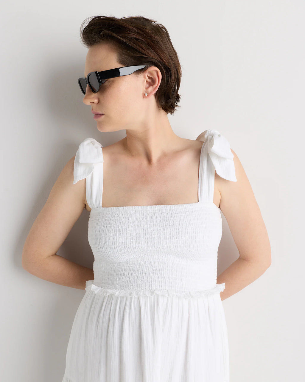 100% Organic Cotton Gauze Smocked Sleeveless Midi Dress - XS / Khaki Gingham