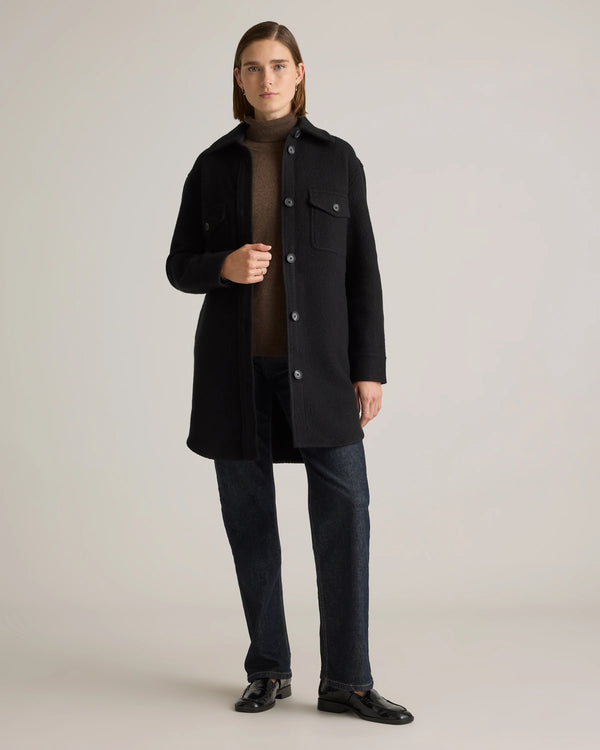 100% Merino Wool Long Shirt Jacket - XS / Heather Bone