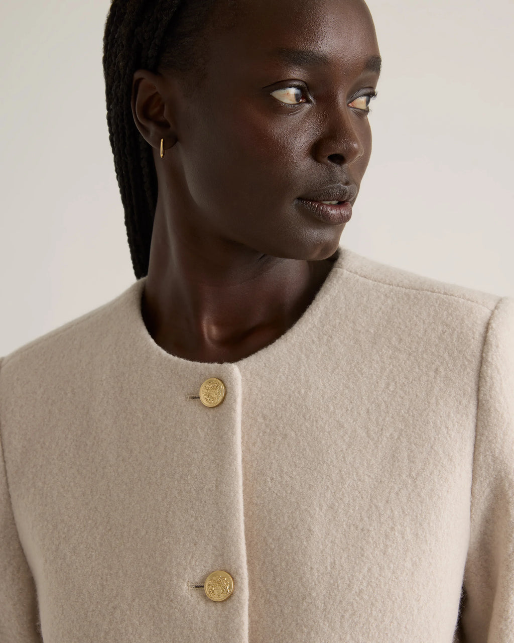 100% Merino Wool Collarless Cropped Jacket - XS / Heather Bone