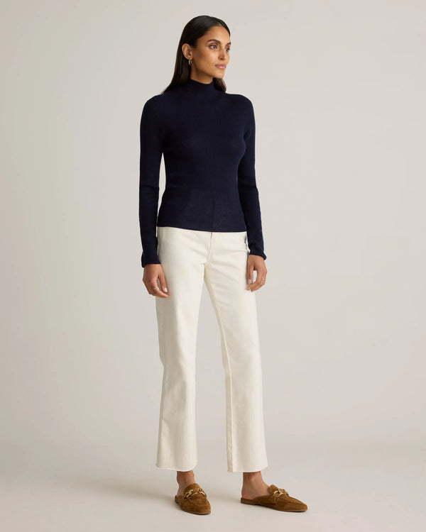 Featherweight Cashmere Ribbed Mockneck Sweater - XS / Deep Navy