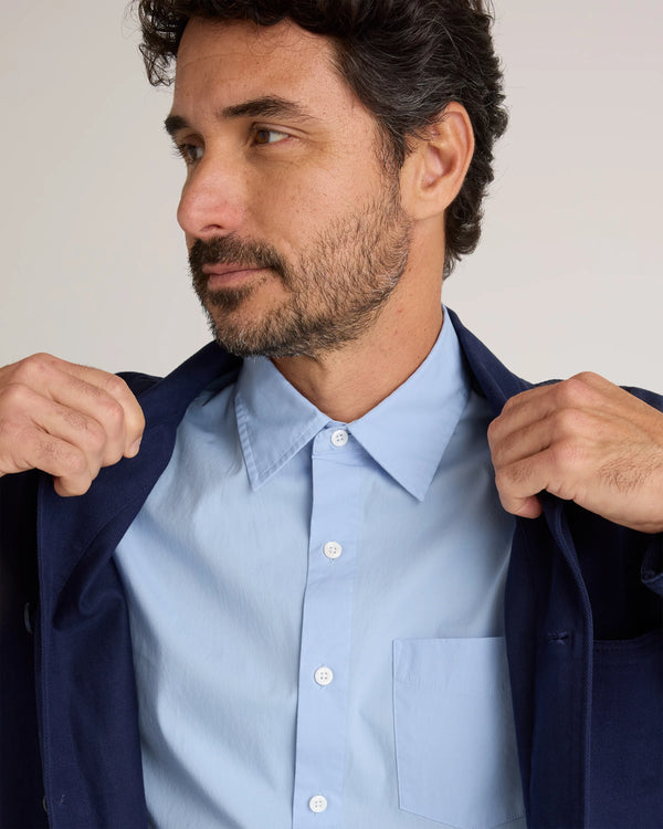 Organic Cotton Stretch Poplin Short Sleeve Shirt - S / Light Blue