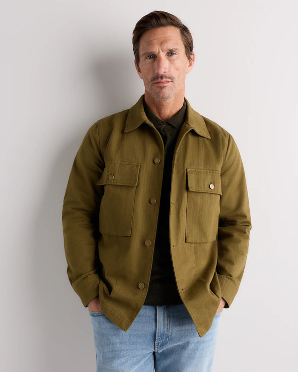 100% Organic Herringbone Twill Shirt Jacket - S / Military Olive