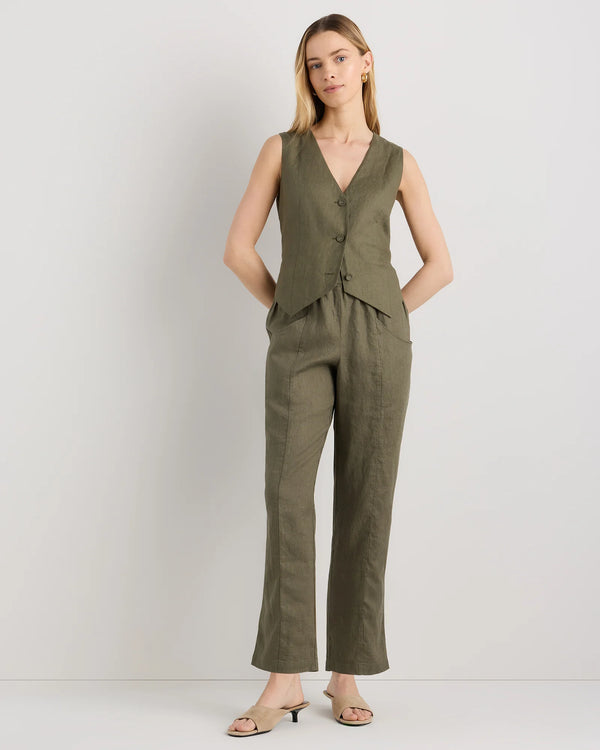 100% European Linen Tapered Ankle Pants - XS / Blue Pinstripe