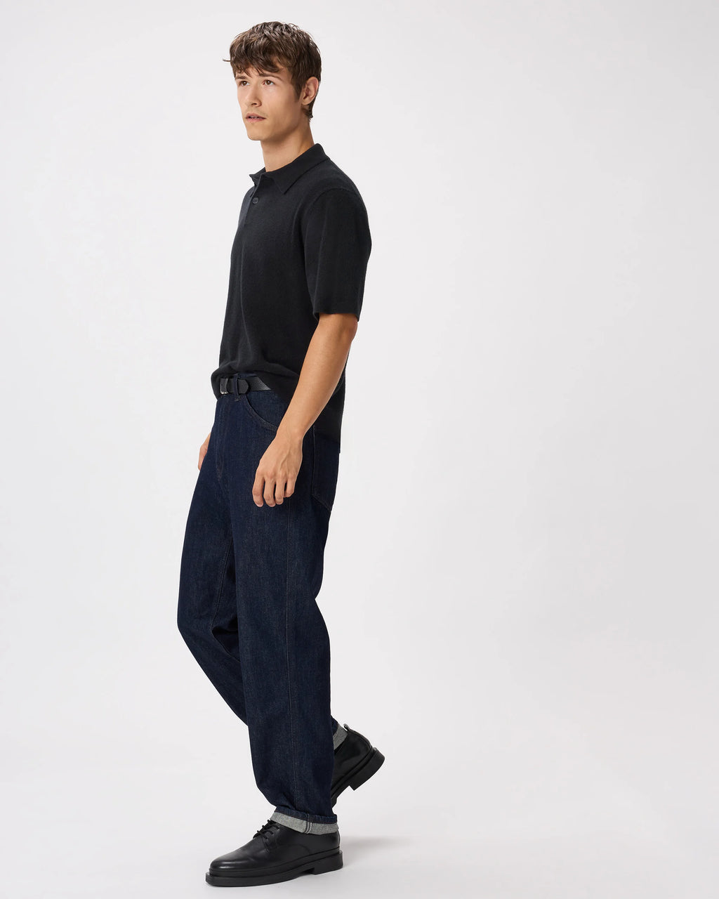 100% Mongolian Cashmere Short Sleeve Polo Sweater - S / Heather Storm Blue