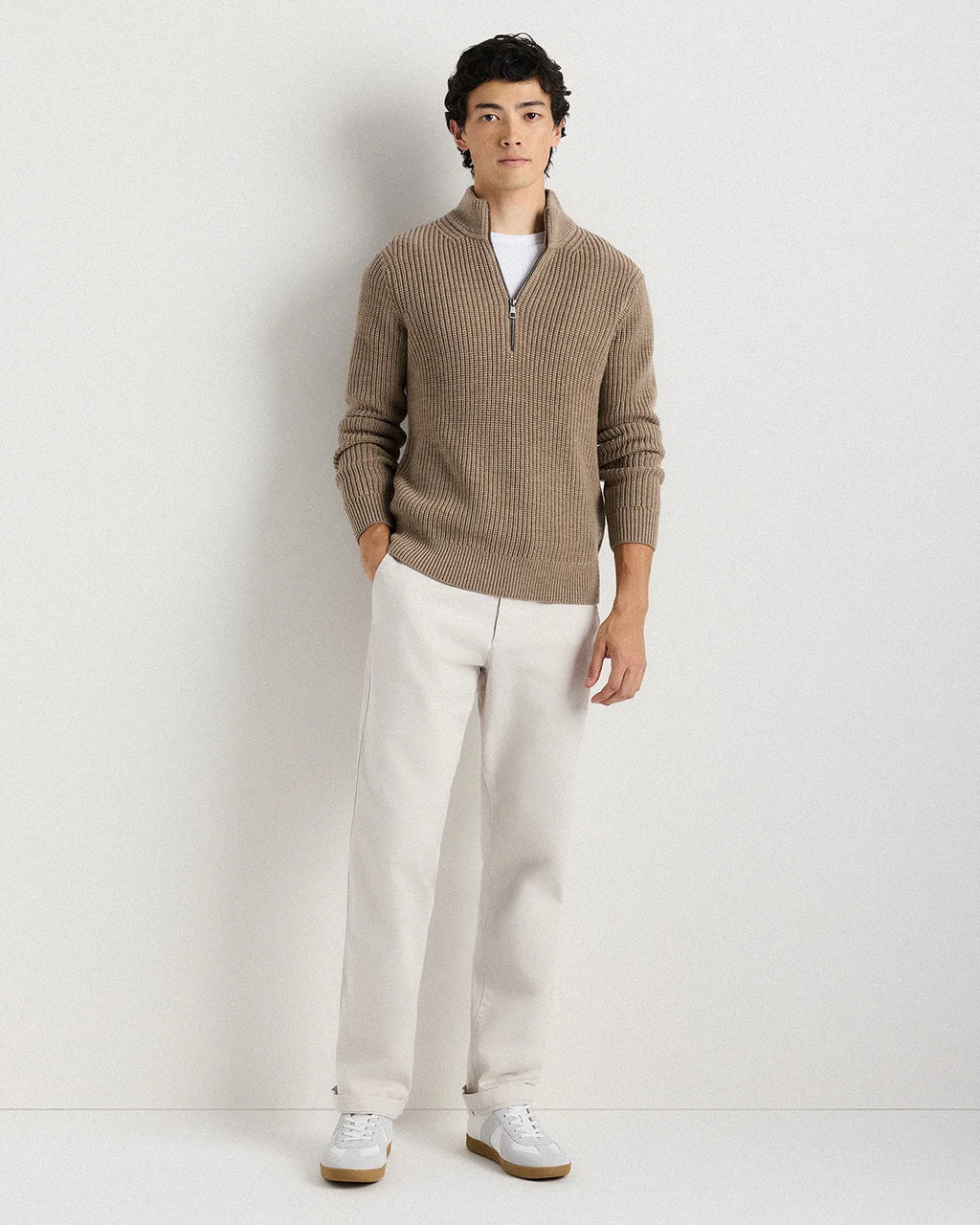 Australian Merino Wool Half Zip Sweater - S / Heather Bone