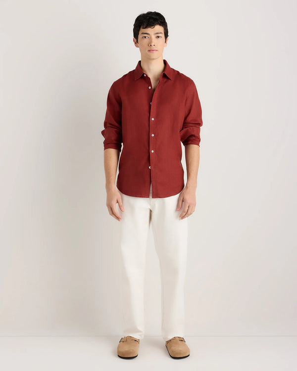 100% European Linen Relaxed Long Sleeve Shirt - XS / Flax