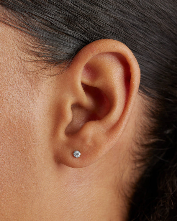 14K Gold Natural Diamond Tiny Bezel Studs - One Size / Yellow Gold