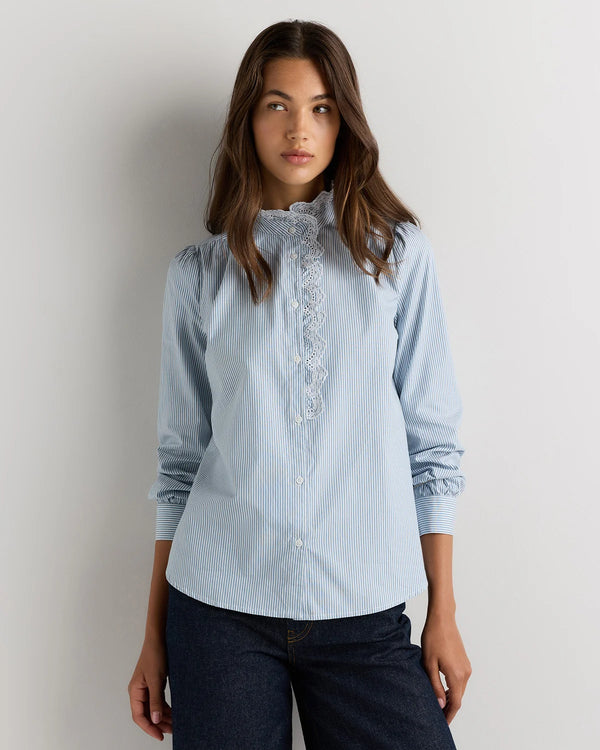 100% Organic Cotton Lace Ruffle Blouse - XS / Classic White