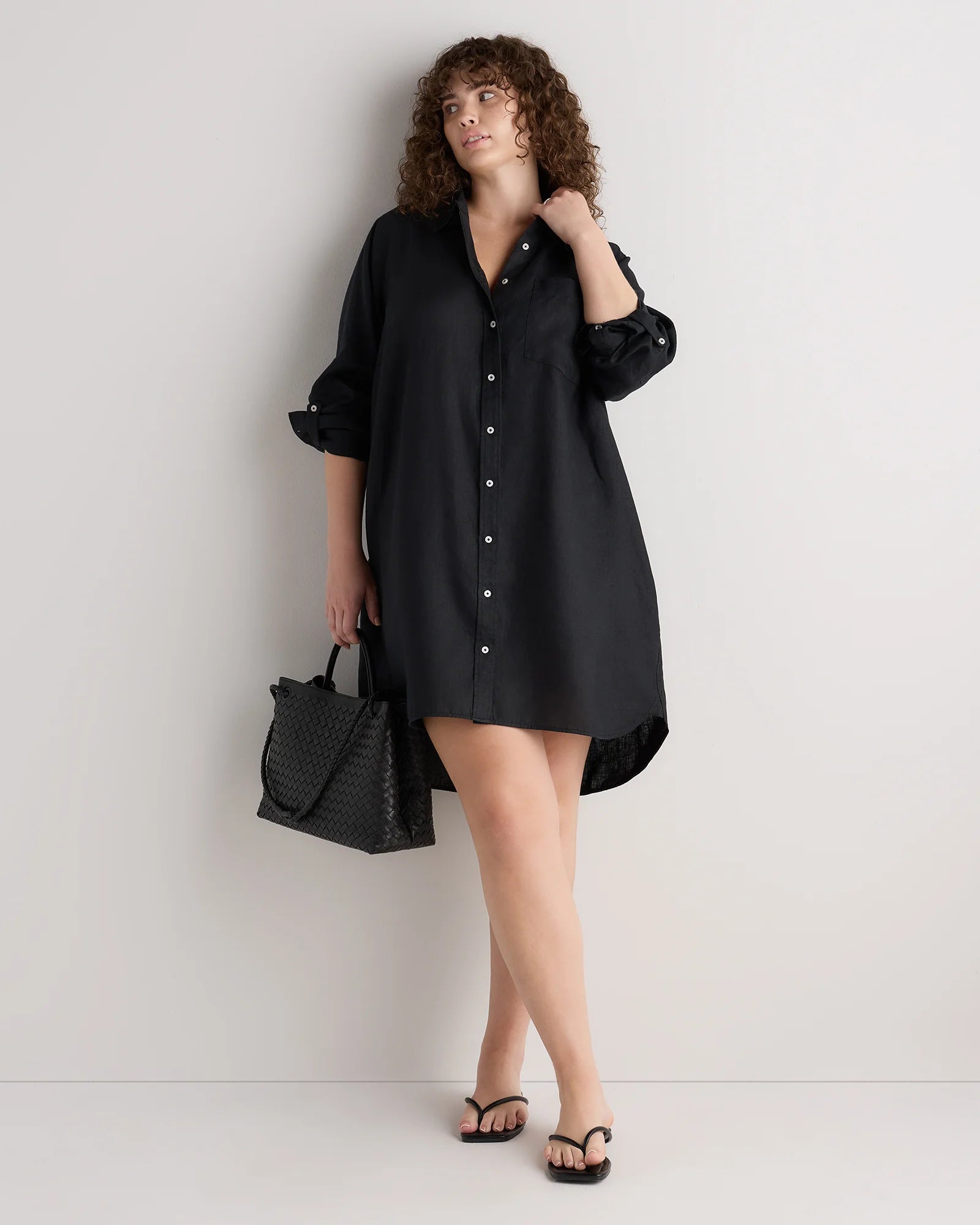 100% European Linen Shirt Dress - 1X / Black Secondary image