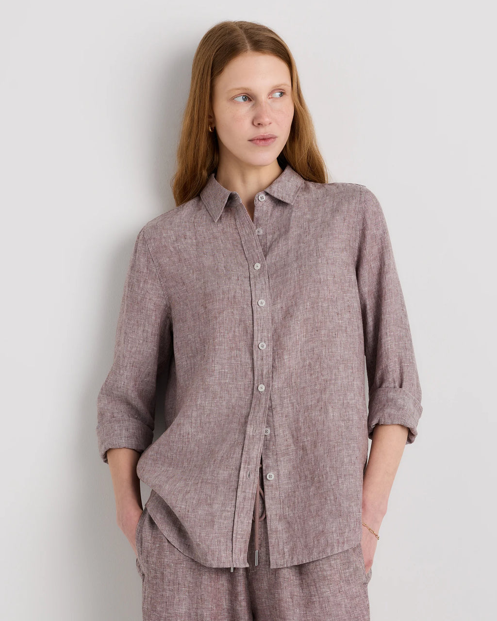 100% European Linen Long Sleeve Shirt - XS / Blue Pinstripe