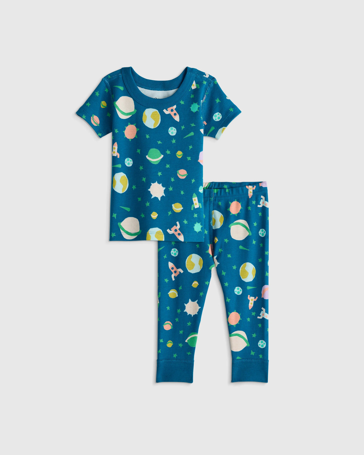 100% Organic Cotton Short Sleeve and Pant Pajama Set - 12-18M / Planets Main image
