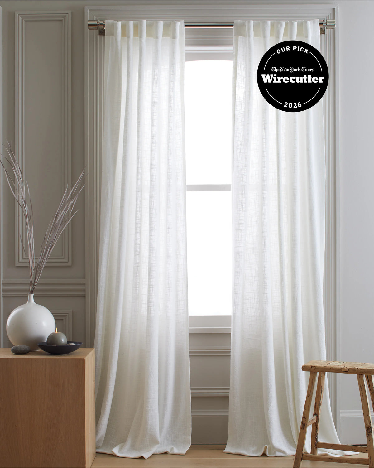 Cotton Sheer Curtain Set (Set of 2) - 48x84 / White Main image
