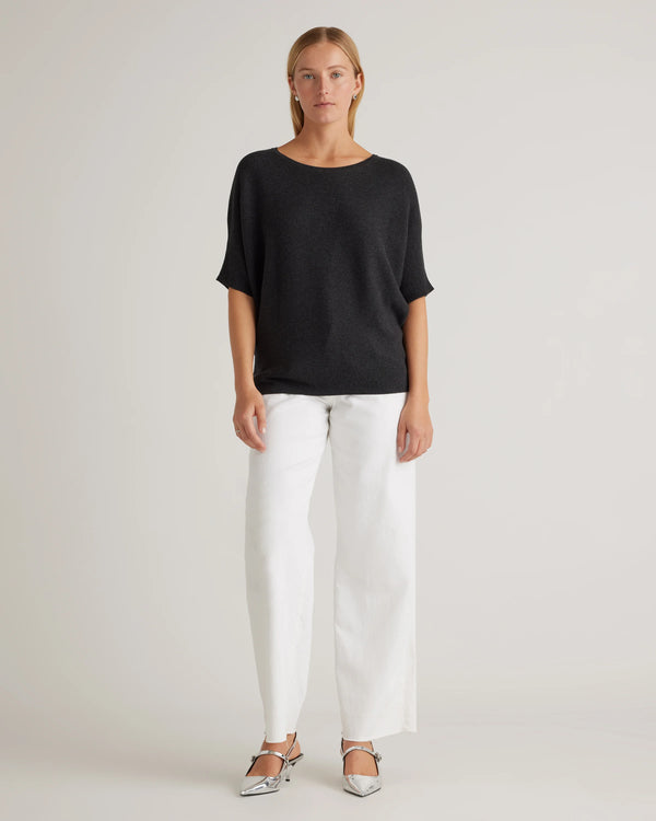 Lightweight Cotton Cashmere Link-Stitch Dolman Sweater - XS / Sugar Stone